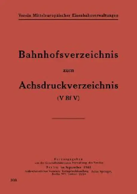 Cover of Bahnhofsverzeichnis Zum Achsdruckverzeichnis