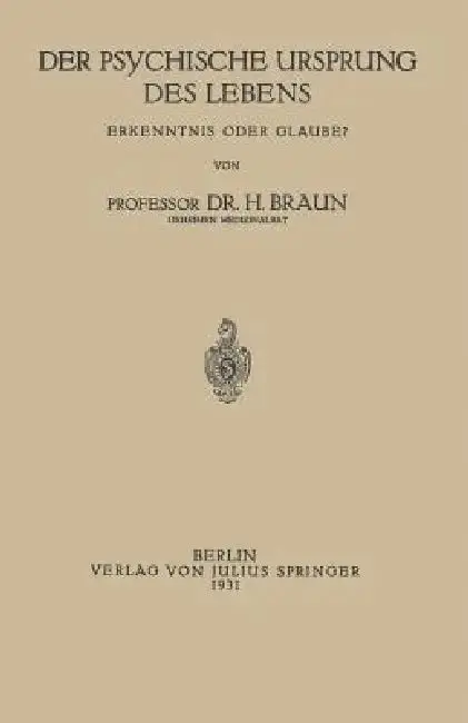 Cover of Der Psychische Ursprung Des Lebens