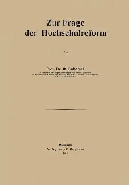 Cover of Zur Frage Der Hochschulreform