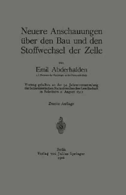 Cover of Neuere Anschauungen Über Den Bau Und Den Stoffwechsel Der Zelle
