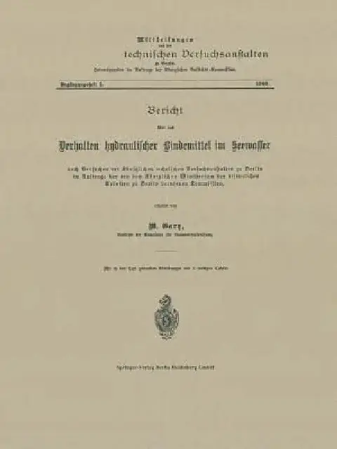 Cover of Bericht Über Das Verhalten Hydraulischer Bindemittel Im Seewasser