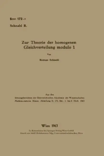 Cover of Zur Theorie der homogenen Gleichverteilung modulo 1