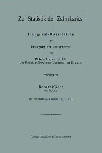 Cover of Zur Statistik Der Zahnkaries