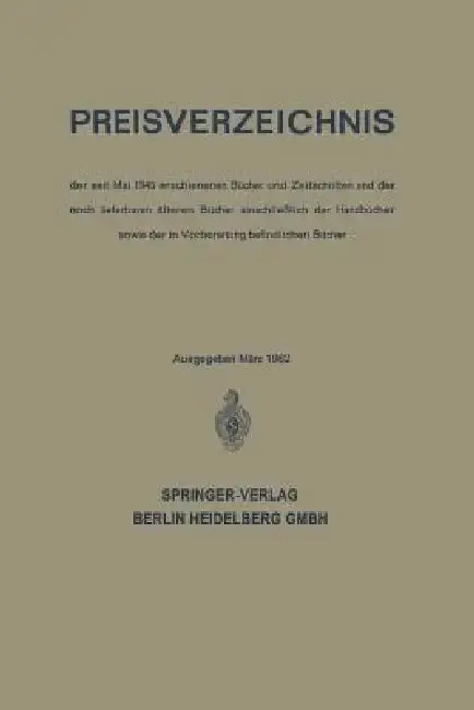 Cover of Preisverzeichnis