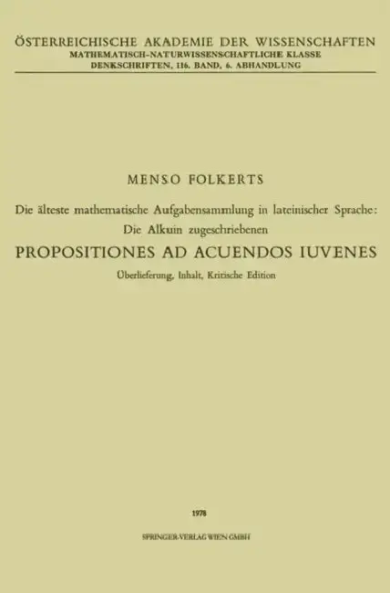 Cover of Die Älteste Mathematische Aufgabensammlung in Lateinischer Sprache