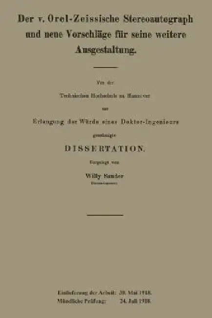Cover of Der V. Orel-Zeissische Stereoautograph Und Neue Vorschläge Für Seine Weitere Ausgestaltung