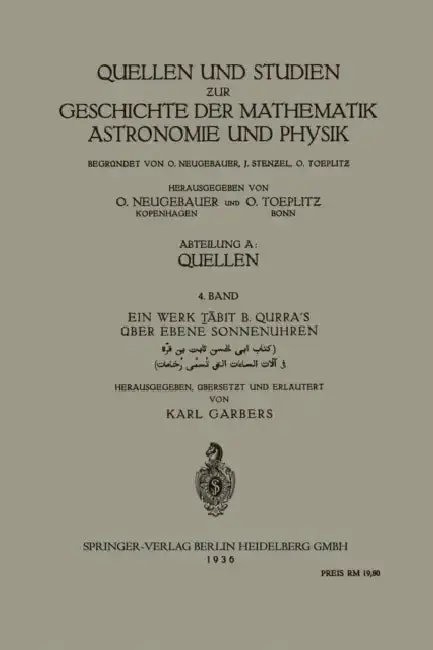 Cover of Ein Werk Ṯābit B. Qurra's Über Ebene Sonnenuhren
