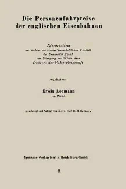 Cover of Die Personenfahrpreise Der Englischen Eisenbahnen