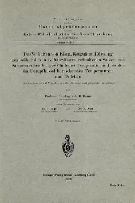 Cover of Das Verhalten Von Eisen, Rotguß Und Messing Gegenüber Den in Kaliabwässern Enthaltenen Salzen Und Salzgemischen Bei Gewöhnlicher Temperatur Und Bei De