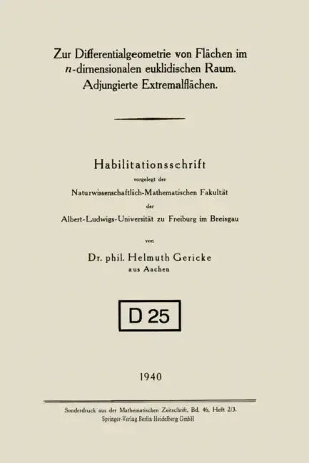 Cover of Zur Differentialgeometrie Von Flächen Im N-Dimensionalen Euklidischen Raum. Adjungierte Extremalflächen