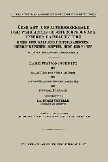 Cover of Über Art- Und Altersmerkmale Der Weiblichen Geschlechtsorgane Unserer Haussäugetiere