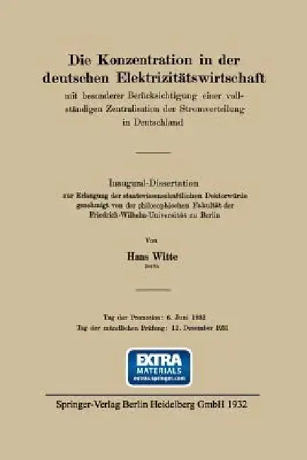 Cover of Die Konzentration in Der Deutschen Elektrizitätswirtschaft