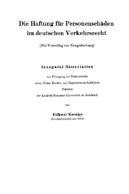 Cover of Die Haftung Für Personenschäden Im Deutschen Verkehrsrecht