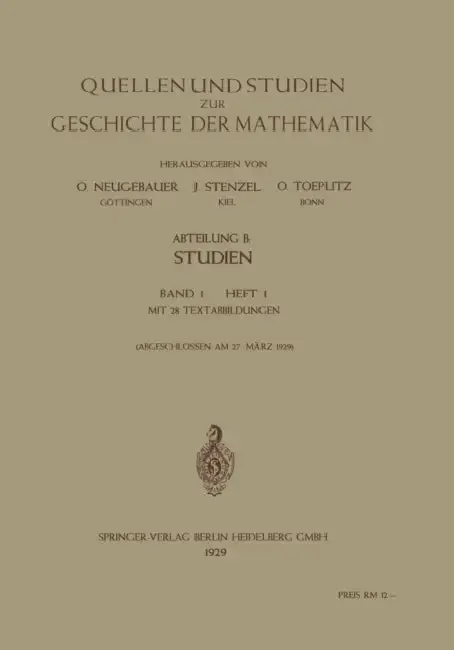Cover of Quellen Und Studien Zur Geschichte Der Mathematik, Astronomie Und Physik