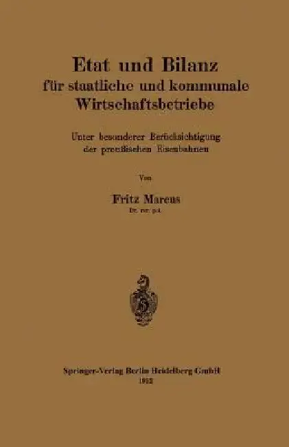 Cover of Etat Und Bilanz Für Staatliche Und Kommunale Wirtschaftsbetriebe