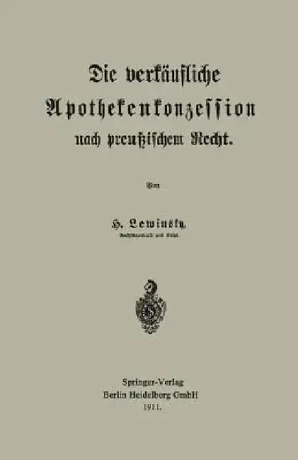 Cover of Die Verkäufliche Apothekenkonzession Nach Preußischem Recht