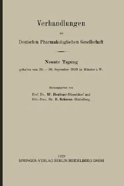 Cover of Verhandlungen Der Deutschen Pharmakologischen Gesellschaft