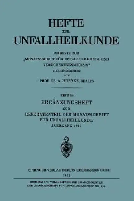Cover of Ergänzungsheft Zum Referatenteil Der Monatsschrift Für Unfallheilkunde