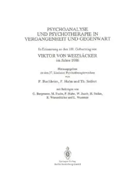Cover of Psychoanalyse Und Psychotherapie in Der Vergangenheit Und Gegenwart