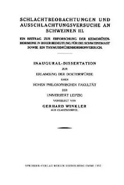 Cover of Schlachtbeobachtungen Und Ausschlachtungsversuche an Schweinen III