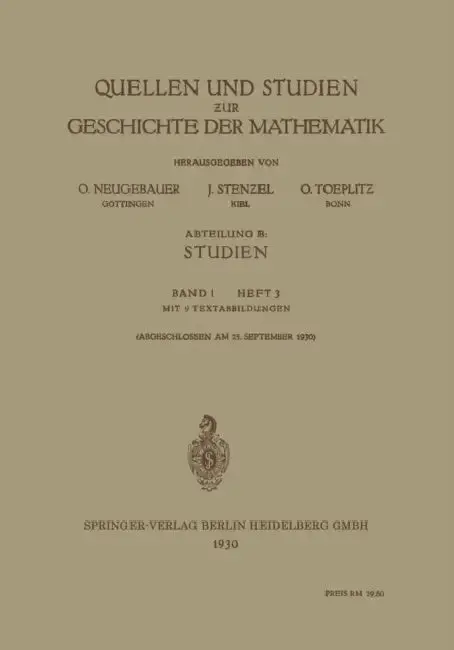 Cover of Quellen Und Studien Zur Geschichte Der Mathematik