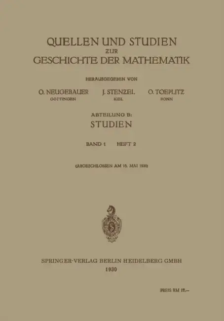 Cover of Quellen Und Studien Zur Geschichte Der Mathematik