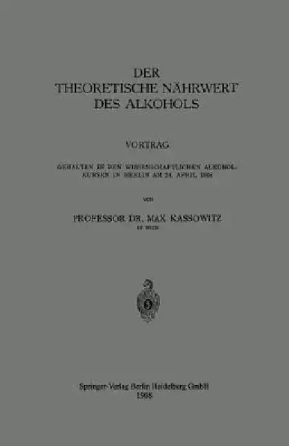 Cover of Der Theoretische Nährwert Des Alkohols