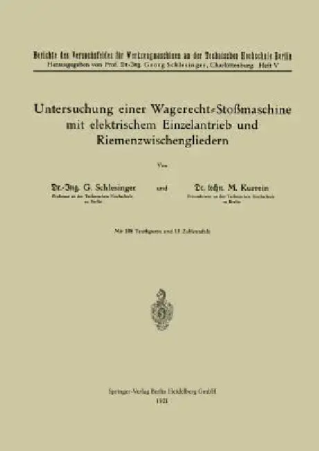 Cover of Untersuchung Einer Wagerecht-Stoßmaschine Mit Elektrischem Einzelantrieb Und Riemenzwischengliedern