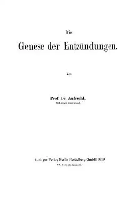Cover of Die Genese Der Entzündungen