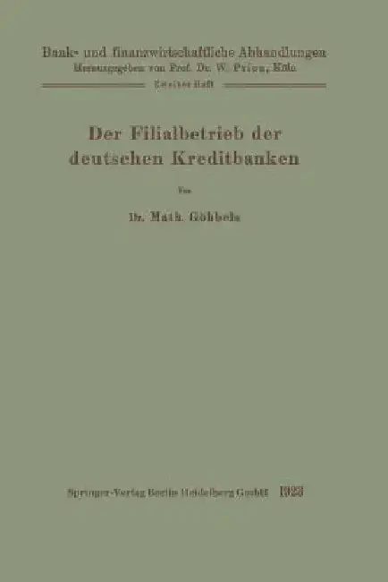 Cover of Der Filialbetrieb Der Deutschen Kreditbanken