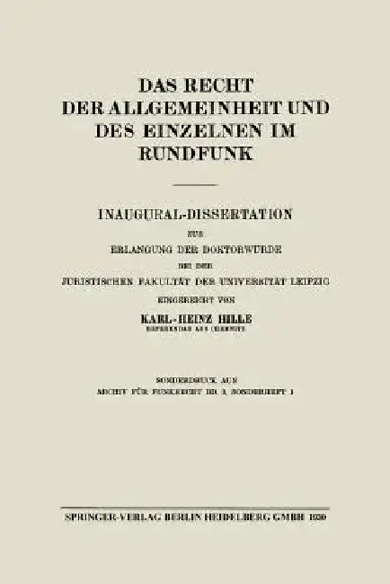 Cover of Das Recht Der Allgemeinheit Und Des Einzelnen Im Rundfunk