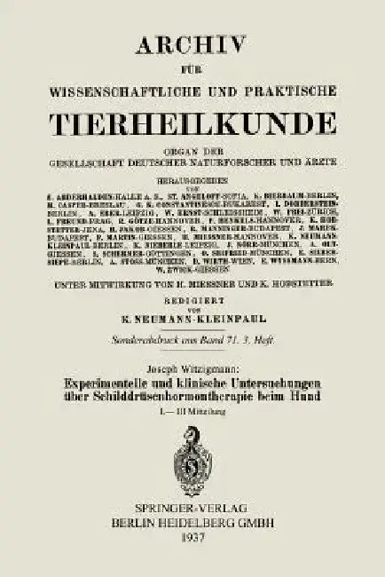 Cover of Experimentelle Und Klinische Untersuchungen Über Schilddrüsenhormontherapie Beim Hund