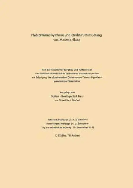 Cover of Hydrothermalsynthese Und Strukturuntersuchung Von Montmorillonit