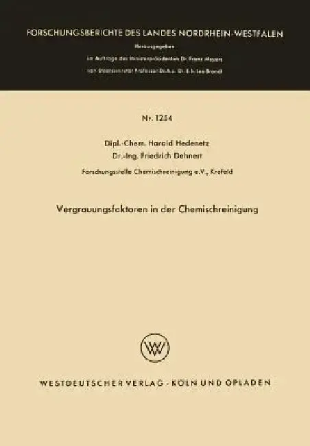Cover of Vergrauungsfaktoren in Der Chemischreinigung