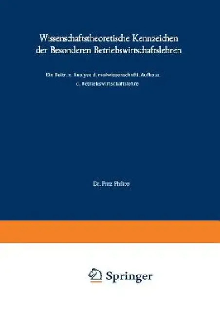 Cover of Wissenschaftstheoretische Kennzeichen Der Besonderen Betriebswirtschaftslehren