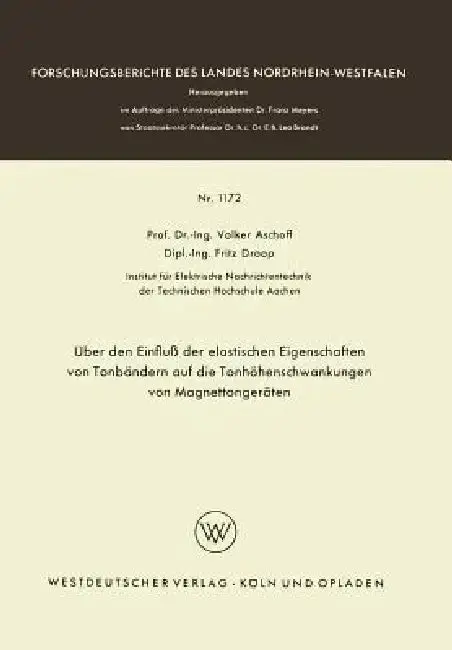 Cover of Über Den Einfluß Der Elastischen Eigenschaften Von Tonbändern Auf Die Tonhöhenschwankungen Von Magnettongeräten