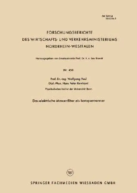 Cover of Das Elektrische Massenfilter ALS Isotopentrenner