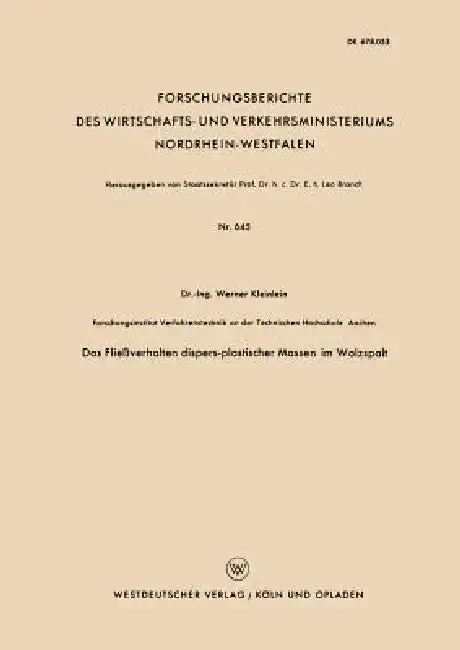Cover of Das Fließverhalten Dispers-Plastischer Massen Im Walzspalt