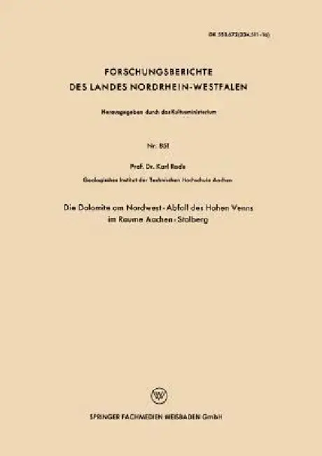 Cover of Die Dolomite Am Nordwest-Abfall Des Hohen Venns Im Raume Aachen-Stolberg