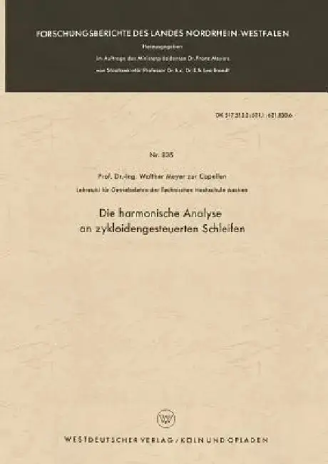 Cover of Die Harmonische Analyse an Zykloidengesteuerten Schleifen