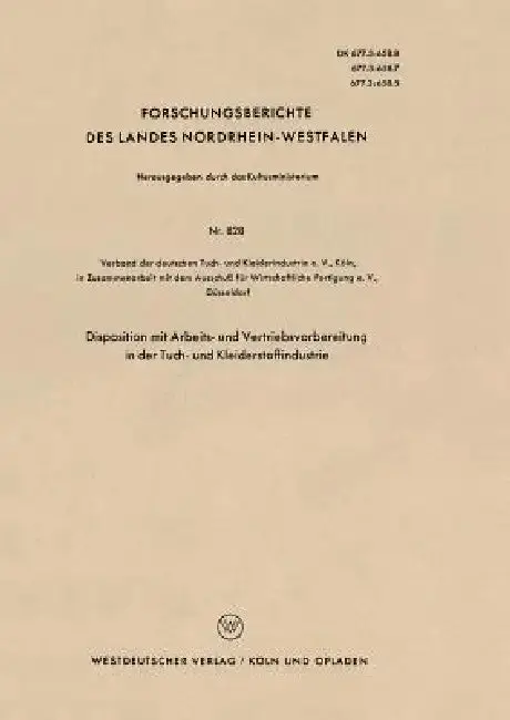Cover of Disposition Mit Arbeits- Und Vertriebsvorbereitung in Der Tuch- Und Kleiderstoffindustrie