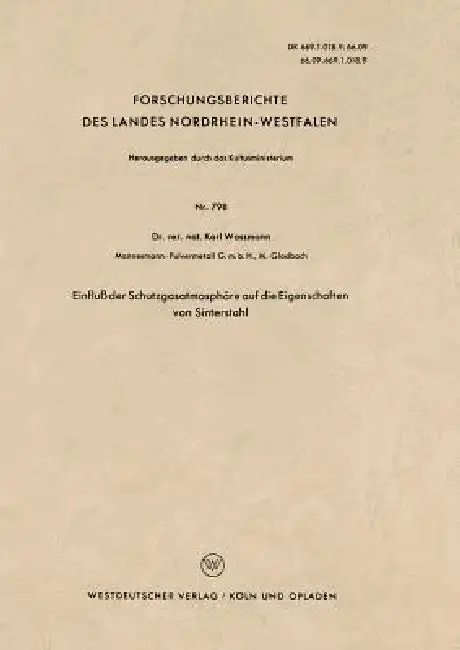 Cover of Einfluß Der Schutzgasatmosphäre Auf Die Eigenschaften Von Sinterstahl