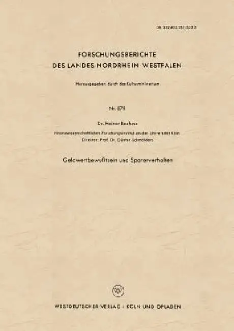 Cover of Geldwertbewußtsein Und Sparerverhalten
