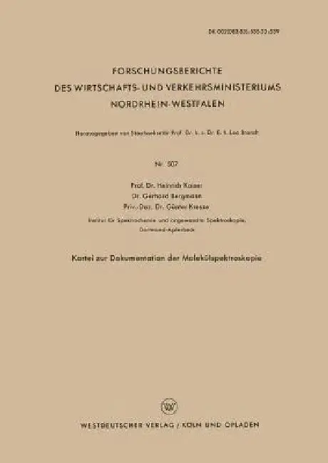 Cover of Kartei Zur Dokumentation Der Molekülspektroskopie