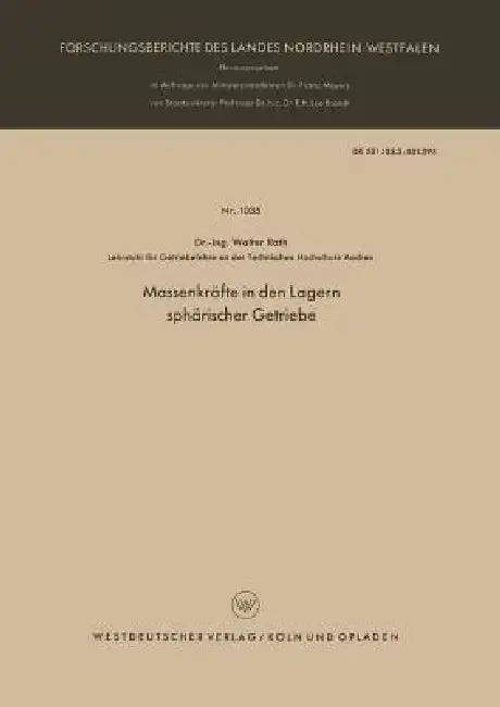 Cover of Massenkräfte in Den Lagern Sphärischer Getriebe