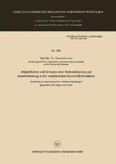 Cover of Möglichkeiten Und Grenzen Einer Rationalisierung Und Automatisierung in Der Westdeutschen Baumwollrohweberei