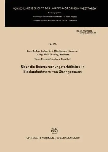 Cover of Über Die Beanspruchungsverhältnisse in Blockaufnehmern Von Strangpressen