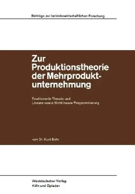 Cover of Zur Produktionstheorie Der Mehrproduktunternehmung