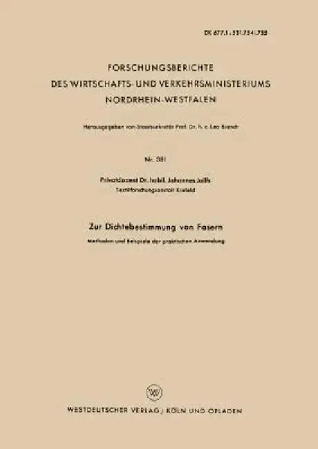 Cover of Zur Dichtebestimmung Von Fasern