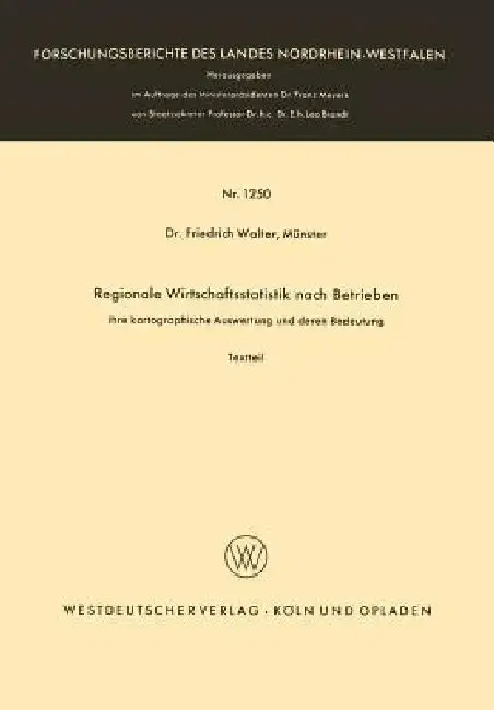 Cover of Regionale Wirtschaftsstatistik Nach Betrieben